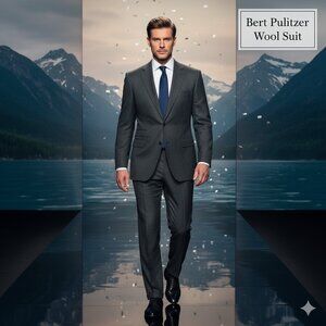 NWOT Bert Pulitzer Americana Col Men 2Pc Wool Suit 46R 40x30 Gray 6-Pocket Prepp